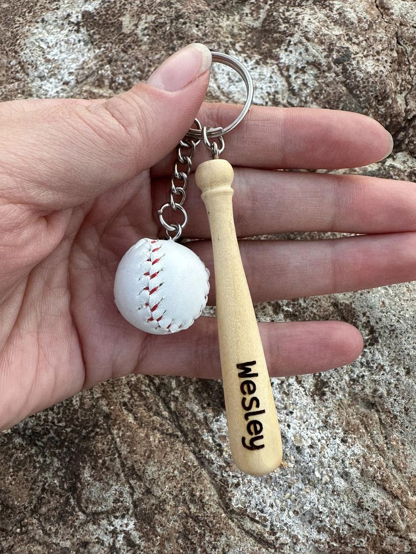 Engraved baseball keychain